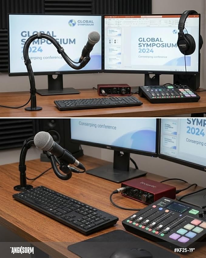 KF25 19-Inch Heavy-Duty Gooseneck Mic Stand with Flange Mount for Podium | Microphone holder for wider lecterns and studio desks, up to 2.8 lb, with mic clip, adapter, and 10 cable ties - Image 5