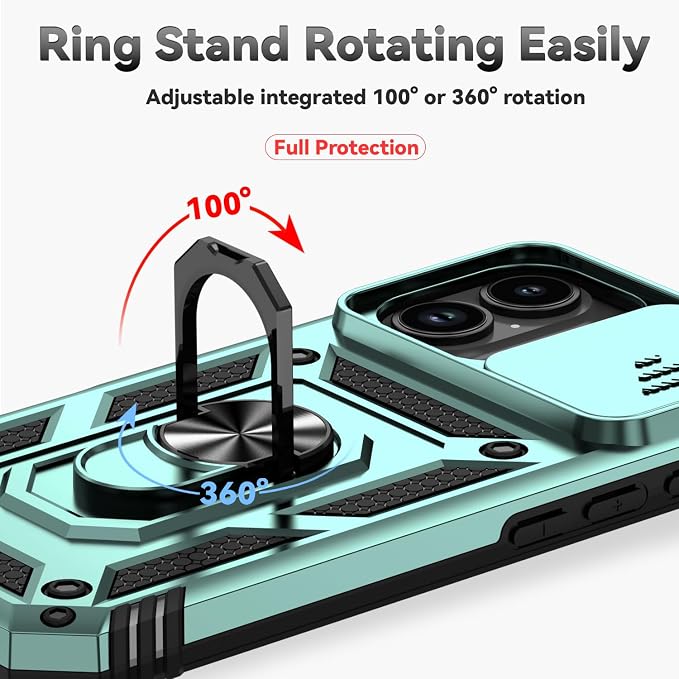 SunStory Compatible with iPhone 17 Case with HD Screen Protector & Slide Camera Cover & Rotated Ring Kickstand, [Military-Grade] iPhone Case for iPhone 17,Green - Image 4