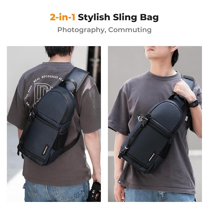 K&F CONCEPT Camera Sling Bag, Compact Crossbody Backpack, 10L | Fits Mirrorless & Small DSLR. Water-Repellent Twill Fabric. 5 Removable Dividers. Adjustable Strap 20.5–39.8 in. BS11 - Image 6
