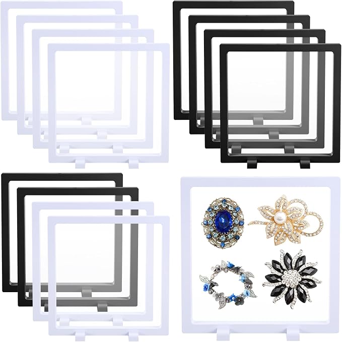 Harloon 12 Pcs 3D Floating Display Case, Black White, 7 x 7 x 0.8, Square | 3D Floating Frame for Challenge Coins, Medallions, Fossils, Gemstones, Jewelry, Collectibles Shadow Box Display Holder by Muasung
