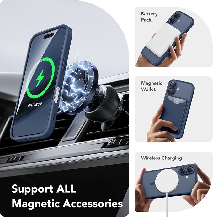 CAPRARO for iPhone 16 Case, Compatible with MagSafe Navy Blue | Upgraded [Full Camera Protection] Protective Translucent Matte Women Girl Magnetic Phone Case Cover, Navy Blue - Image 3