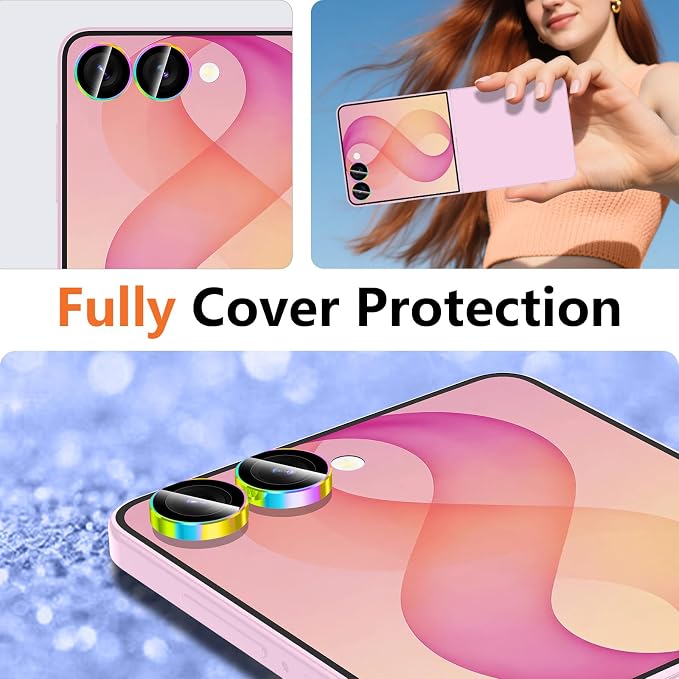 for Samsung Galaxy Z Flip 8 Camera Lens Protector, Individual Metal Ring Tempered Glass Lens Cover, [Strong Adsorption] Scratch Resistant Ultra-Thin HD Clear Lens Cover, 1 Set-Colorful Ring - Image 8