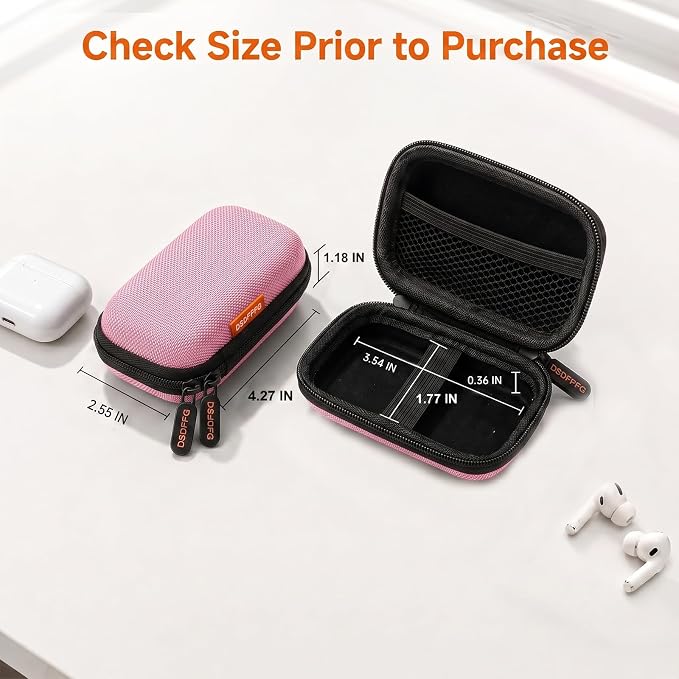 Pink Mini Hard Earbud Case, Small Portable Rectangle Carrying Case Pouch | Small Hard Case for Apple Airpods, Earpods, Samsung Galaxy Buds, Earbuds, Earplugs, In Ear Monitor, USB Cable, Flash Drive - Image 3