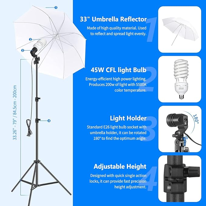 NEEWER Photography Lighting kit with Backdrops, 8.5x10ft Backdrop Stands, UL Certified 5700K 800W Equivalent 24W LED Umbrella Softbox Continuous Lighting, Photo Studio Equipment for Photo Video Shoot - Image 4