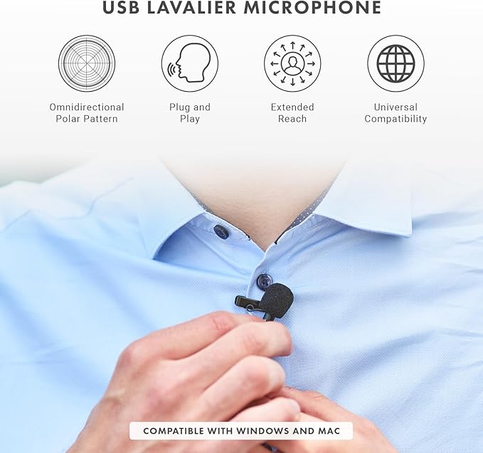 Movo LV1-USB Lavalier Microphone for Camera, Lapel for iPhone and Android Smartphones, Body Lav Mic, Clip On Microphone for 3.5mm, Shirt Lapel Mic for Phone, GoPro, Interview, Computer, PC - Image 2