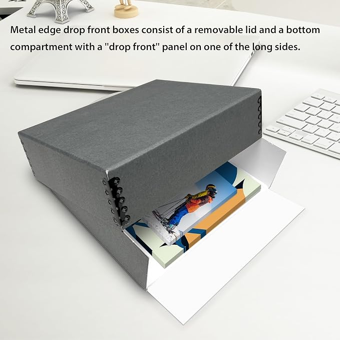 Lineco Drop Front Archival Storage Box, 14.75x18.75x3 in, Gray, 2 Pack | Acid-Free with Metal Edge, Preserves Picture Longevity, Organize Photos, Newspapers, Prints, Documents, Crafts, DIY - Image 5