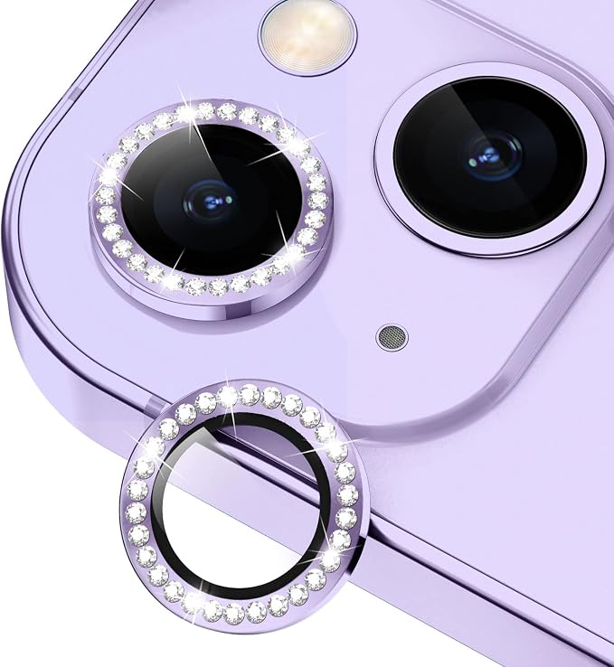 for iPhone 14/14 Plus Camera Lens Protector Bling Diamond, Purple | Individual Metal, 9H Hardness, Scratch Resistant, Shockproof, Drop Protection, Case Friendly, Stylish Accessories by Xfilm