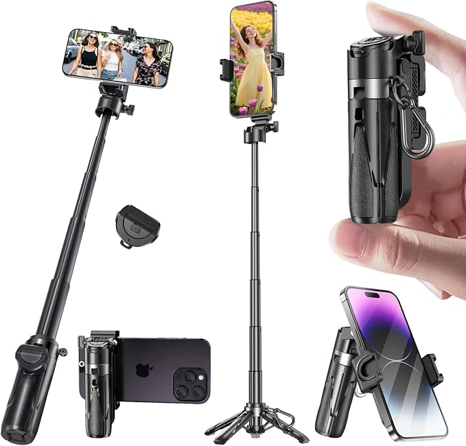 Selfie Sticks for iPhone, 4-in-1 Multi-Functional Phone Tripod with Remote Control, Pocket-Sized Mini Selfie Stick, Suitable for Photography, Live Streaming, Outdoor Travel Essentials by Busdebon