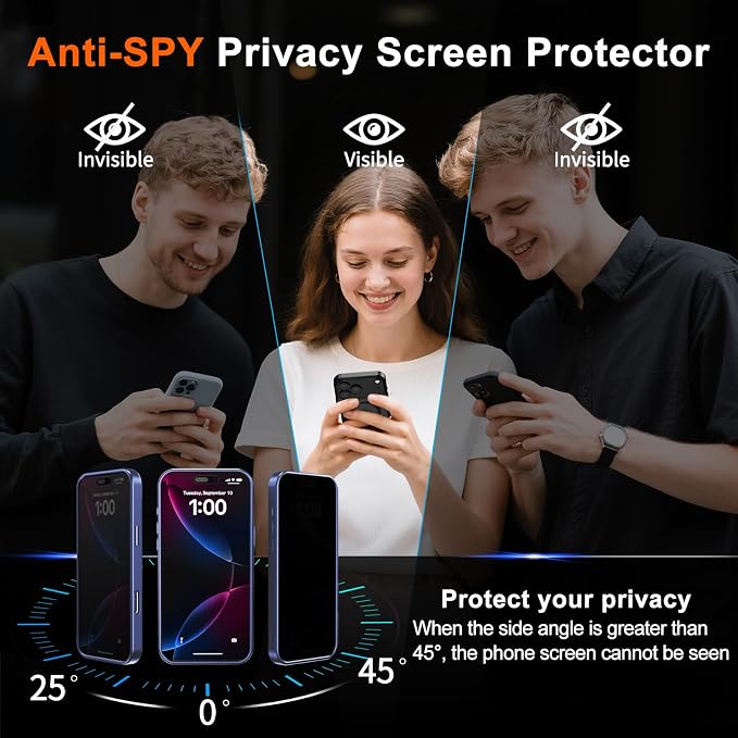 for iPhone 15 Pro Case with Privacy Screen Protector, Light Blue | Full Camera Protection, Translucent Matte Magnetic, Compatible with MagSafe, Shockproof Phone Cover, Slim Fit - Image 7