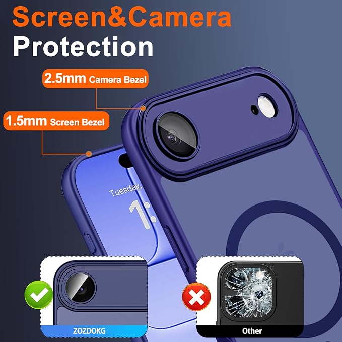 for iPhone Air Case with Privacy Screen Protector, Blue | Full Camera Protector, Magnetic, Compatible with MagSafe, Translucent Matte Shockproof Phone Cover for iPhone 17 Air Case - Image 6