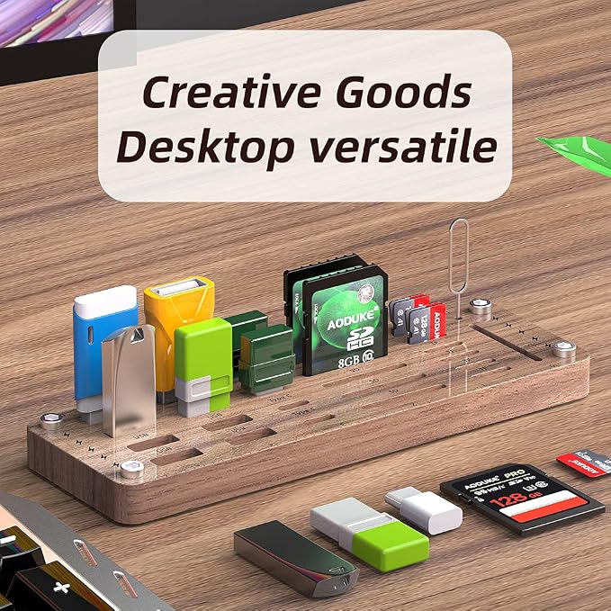 Wooden Memory Card Case TF Cards Box and USB Drive/SD Card Holder Desk,Micro SD Card Case,Memory Card Case, Memory Card Carrying Case -AJSNH01M - Image 6