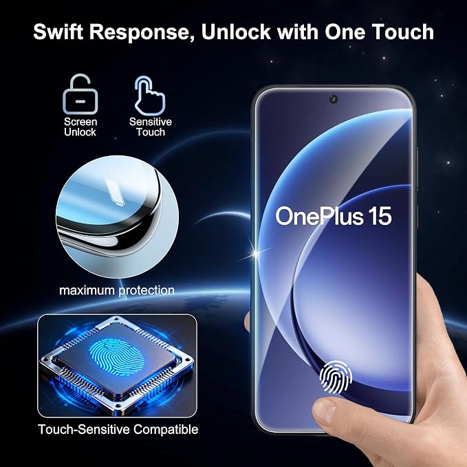 2+2 Pack for OnePlus 15 Screen Protector and Lens Protectors, Positioning Frame, Fingerprint Compatible, Anti-Scratch, 9H Hardness HD Clear Glass, Screen Protector for OnePlus 15 - Image 2