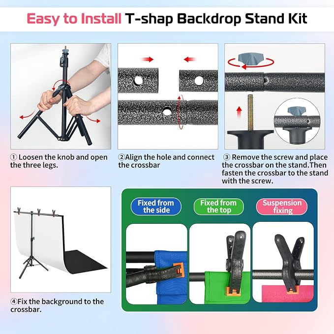 Product Photography Photo Backdrops Stand Kit, Photo Background, 26.8x50in White Black Backdrop Background with 26x29in Small T-Shape Backdrop Stand Tabletop Photo Shoot for Jewelry Cosmetics - Image 7