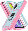 Gritup for Galaxy A03S Phone Case Military-Grade Shockproof with Kickstand | with 2 PCS Screen Protector, Slide Camera Cover, Heavy Duty Outdoor Protection Funda para Galaxy A03s Cover-Green+Pink by Gritup