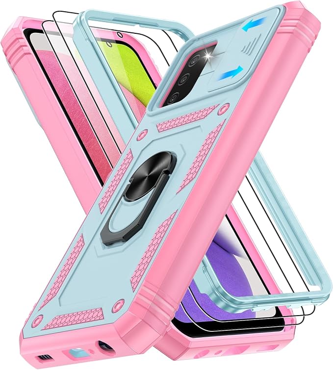 Gritup for Galaxy A03S Phone Case Military-Grade Shockproof with Kickstand | with 2 PCS Screen Protector, Slide Camera Cover, Heavy Duty Outdoor Protection Funda para Galaxy A03s Cover-Green+Pink by Gritup