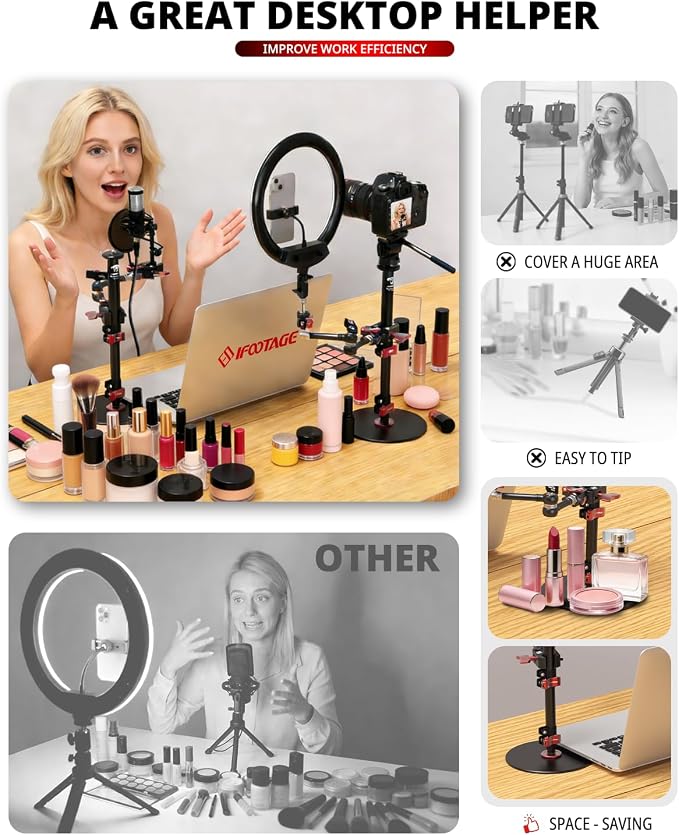 IFOOTAGE Round Base Monopod RB-A200,Small Footprint,Max.payload10KG,Aluminium Alloy Stable Structure, Height 10.6"/27cm~22.05"/56cm,for LED Video Light - Image 2