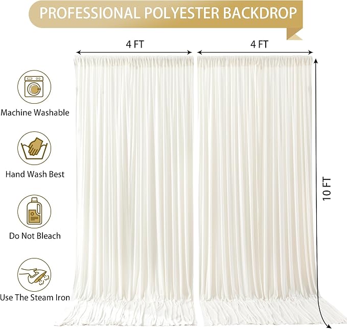 Beige Backdrop Curtains-Wrinkle-Free Polyester Photography Drapes Party Curtain Background for Baby Shower Wedding Decorations- 8 X10FT (Beige) - Image 5