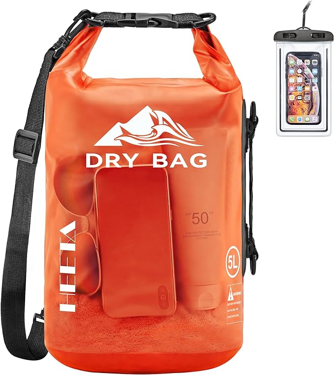 HEETA Dry Bag Waterproof Backpack with Phone Case 5L/10L/20L/30L/40L | Roll Top Lightweight Dry Storage Bag for Women Men, Travel Boating Kayaking Paddle Board Camping Beach Essentials Accessories by HEETA