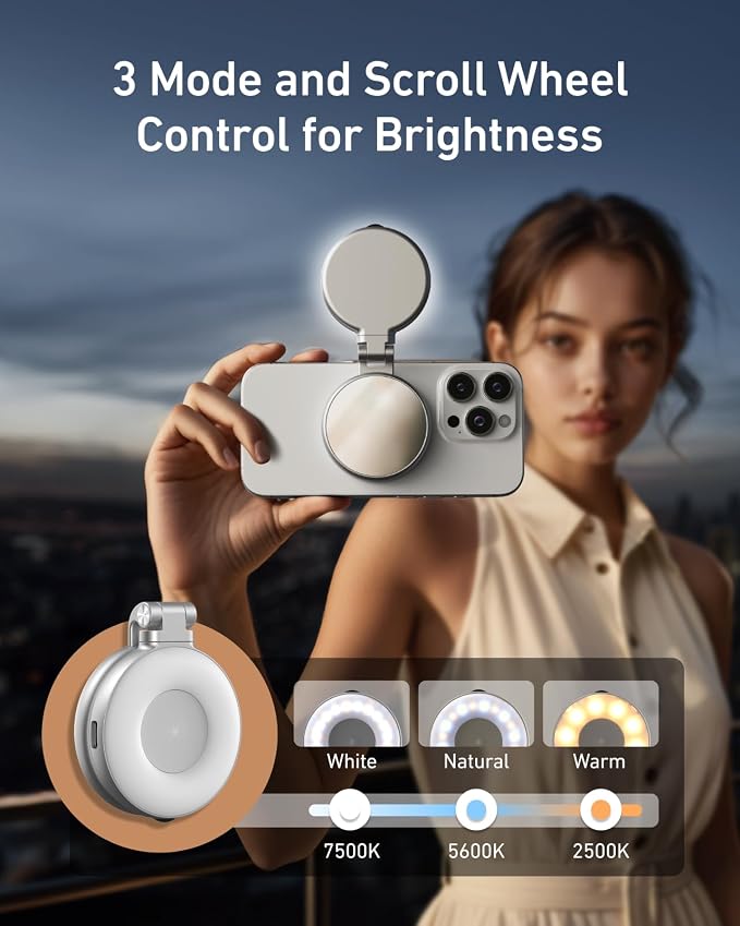 TELESIN C03 Magnetic Selfie Light, Phone Light for iPhone Magsafe | CRI97 360° LED Selfie Ring Fill Light with Mirror for Selfies/Photography/TikTok/Zoom Calls/Video Conference/YouTube - Image 2