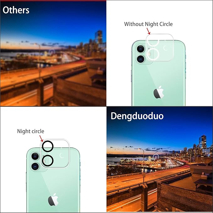 Dengduoduo 3 Pack Camera Lens Protector for iPhone 11 & iPhone 12 Mini, Ultra HD, Tempered Glass, 9H Hardness, Anti-Scratch, Case Friendly, Easy to Install [No Affect on Night Shots] - Image 4