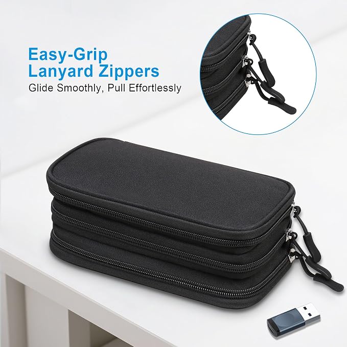 Lacdo USB Flash Drive Case with Labels, USB Case Organizer Thumb Drive Holder Portable Storage Bag Large Capacity for 20 SanDisk/Samsung Flash Drives Jump Drive Memory Stick, SD Card, Cable, Black - Image 3