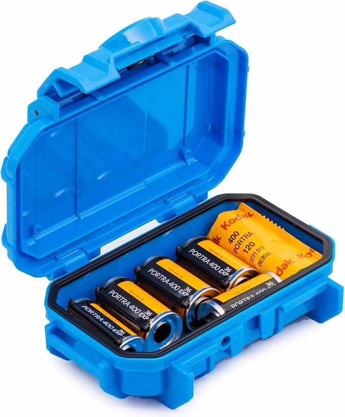Evergreen Film Storage Case | Holds 7 Rolls of 35mm or 5 Rolls of 120mm Film | Preserve and Protect Your Film | Waterproof & Freezer Safe (Film Not Included) (Blue) by EvergreenCases