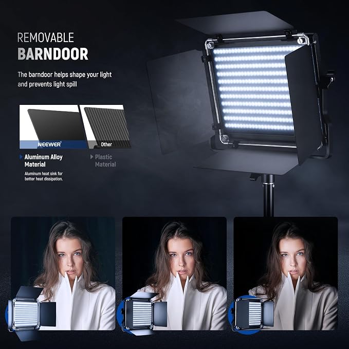 NEEWER Bi Color LED Studio Light with Tripod Stand Barndoors, Video Panel Key Lighting for Video Recording Streaming Photoshoot Photography, 660 LEDs 3200K-5600K 3300lx/1m Dimmable CRI96+, NL660 | Panel Key Lighting for Video Recording Streaming Photos... - Image 5