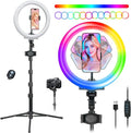 10" RGB Ring Light with 66'' Tripod Stands, 2 Phone Holder, Remote | 28 Color & 10 Brightness Level, Circle Ring Light for Live Stream, TikTok, YouTube, Makeup, Compatible with iPhone & Android by NiceFoto
