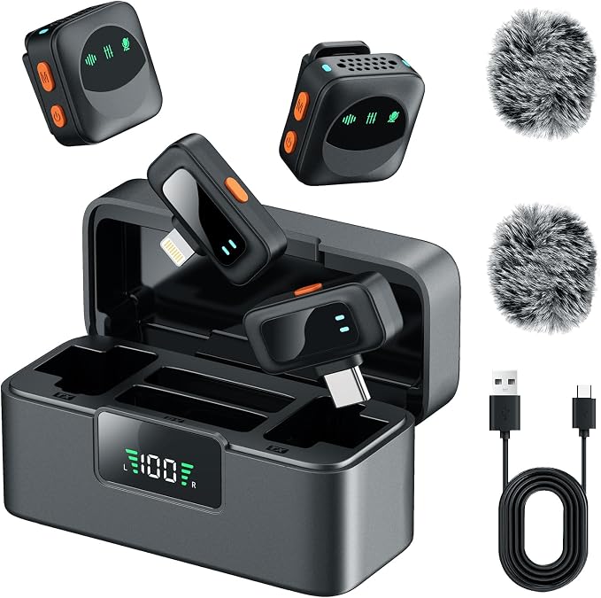 Ai Mini Mic Wireless Lavalier Microphone System (2TX+2RX+Case), Magnetic & Clip-On Microphone for iPhone, Android, Vlogging, Studio-Quality Sound, 48H Battery, Ai Noise Cancelling (Black) - Image 2