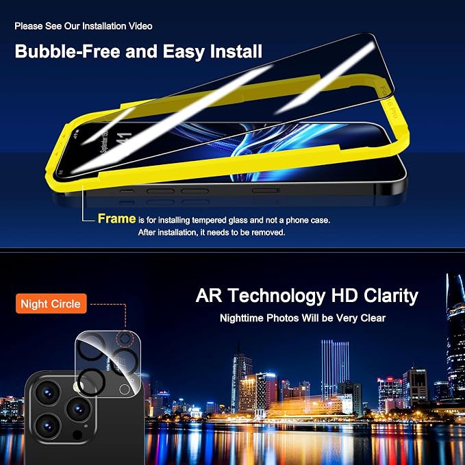 QHOHQ for iPhone 16 Pro Privacy Screen Protector + Camera Lens Protector | 3+3Pack Tempered Glass, Military Grade Shatterproof, Anti Spy Glass, Full Edge Coverage, Ultra Durable,with Installation Tool - Image 8