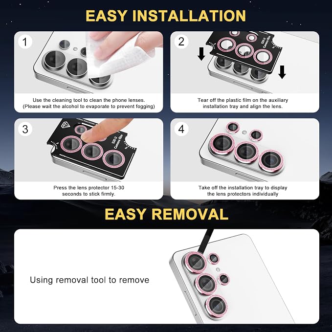 Camera Lens Protector for Samsung Galaxy S26 Ultra, Glitter Pink | Tempered Glass, Auto-align Tray, Easy Installation, Case Friendly, Anti-Scratch, HD Clear, Ultra Slim - Image 6