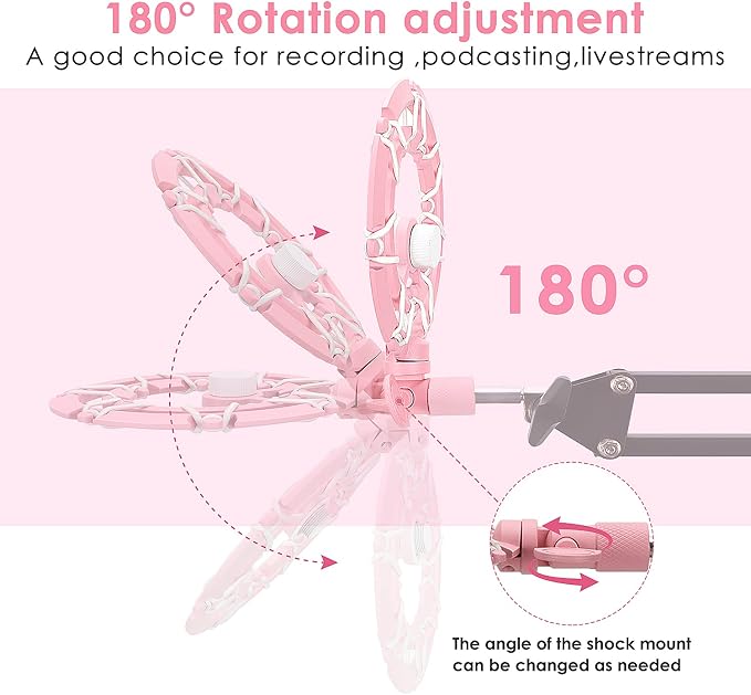 Pink Seiren X Shock Mount and Pop Filter - Pink Microphone Shock Mount for Razer Seiren X, Seiren V2 X Microphone, Shock Mount Mic Holder Compatible for Razer Seiren X Boom Arm Stand by YOUSHARES - Image 5