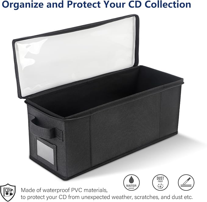 CCidea CD Storage Box with Clear Window - 4 Pack Media Organizer, Innovative Folding Design for CD Discs, CD Holder with Reinforced Handle & Label Slot, Holds 29 CDs Each, Fits Car & Home Use (4) - Image 4