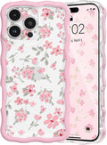 QLTYPRI for iPhone 16 Pro Max Pink Flower Case, Clear Cute Pink Floral Flower Phone Case Curly Wavy Aesthetic Phone Cover, Soft Slim Transparent TPU Shockproof Protective Cover for Women Girls - Pink by QLTYPRI