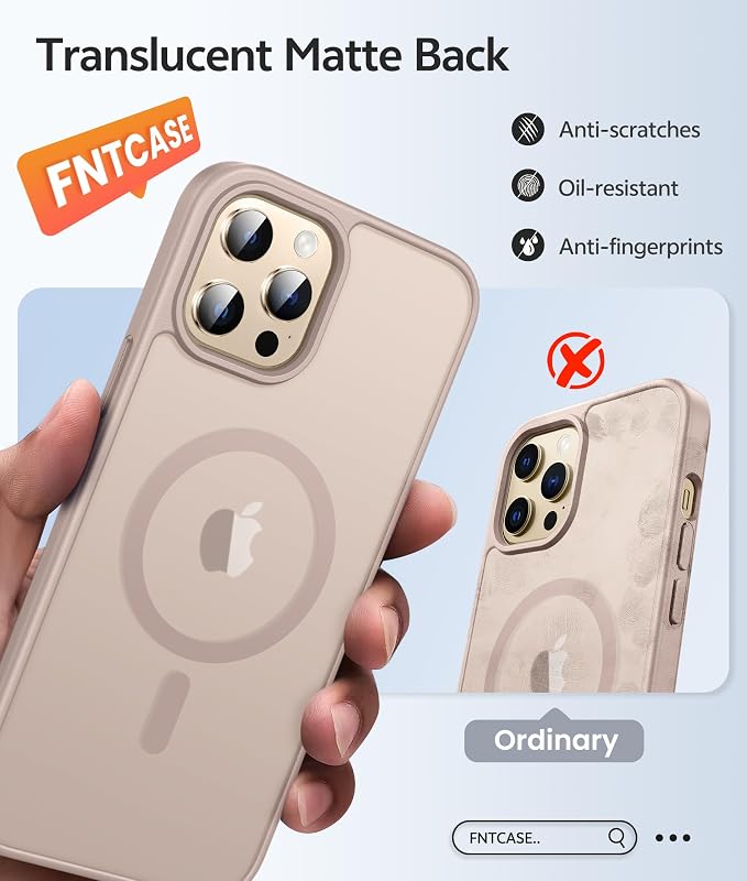 FNTCASE for iPhone 12 Pro Max Case, Fit for Magsafe, Translucent Matte Back | Strong Magnetic Charging, Shock Absorbent, 14FT Military Grade Drop-proof, Anti Slip, Desert Gold - Image 6