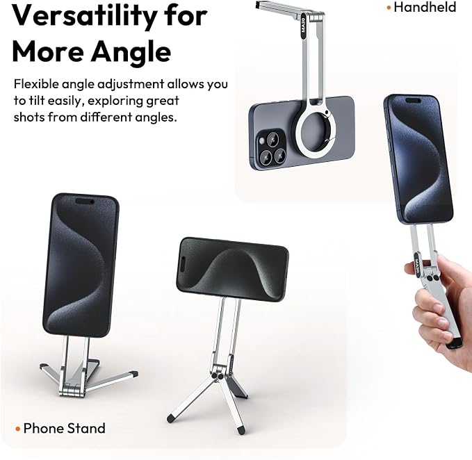 ULANZI MA30 Magnetic Phone Tripod Stand for iPhone - Aluminium Maglock Smartphone Mini Tripod Pocket Cell Phone Stand Strong Magnet Quick Mount Compatible with iPhone 17 16 15 14 13 12 Series, Silver - Image 3