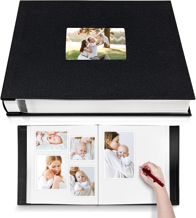 HoneyTolly Large Photo Album Self Adhesive, DIY Scrapbook Album for 4x6 8x10 Pictures, 40 Pages Linen Cover Memory Book, Ideal Gift for Family Travel Wedding Baby Christmas Anniversary(Black) by HoneyTolly