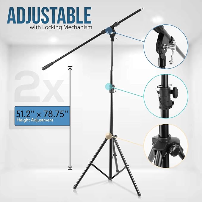 Adjustable Tripod Microphone Boom Stand - Pair of Universal Heavy Duty Lightweight Professional Compact Stage Studio Floor Standing Boom Mic Tripod Holder w/ Standard 5/8" Mic Adapter - Pyle PMKS56X2 - Image 2