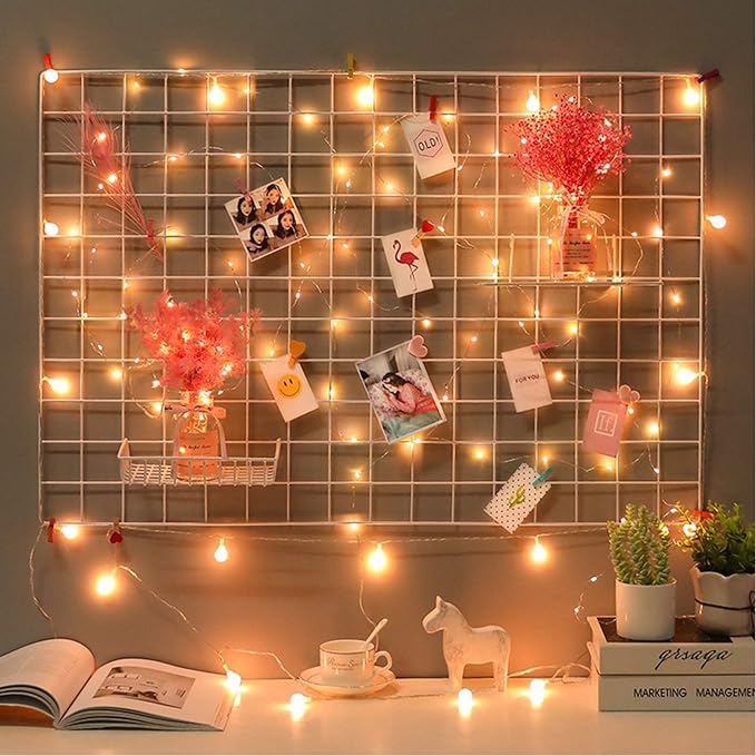 2 Pack Large Wall Grid Panels with Light and Clips, Photo Display Board, Picture Frame Collage Board, Wire Grid Wall Panel Room Decoration,White - Image 4