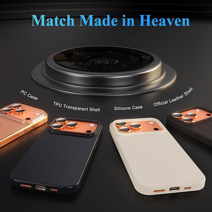 YWXTW Camera Lens Protector for iPhone 17 Pro/iPhone 17 Pro Max, [1 Step Installation Tray] Tempered Glass Screen Protector Metal Individual Camera Cover Accessories Case Friendly (Cosmic Orange) - Image 6
