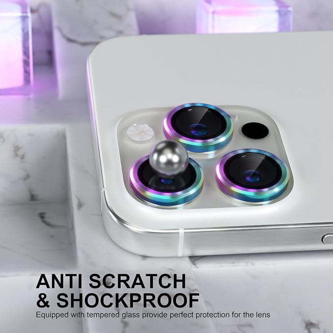 Choiche for iPhone 16 Pro/iPhone 16 Pro Max Camera Lens Protector | Ultra HD, 9H Tempered Glass Camera Cover Screen Protector Metal Ring Decoration Accessories (Colorful) - Image 3