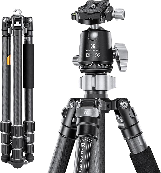K&F Concept X-Series 68" Carbon Fiber Camera Tripod | Professional Photography Tripod, 1.42" Metal Ball Head, Load Capacity 35.2lbs, Indoor Outdoor Use,X284C4+BH-36 by KFCONCEPT