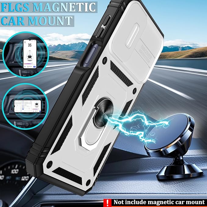 for Samsung Galaxy A15 5G Case with 2PCS Screen Protector, Build in 360° Rotating Ring Kickstand, Military Grade Protective Case for Samsung A15 Phone, White+Black - Image 5