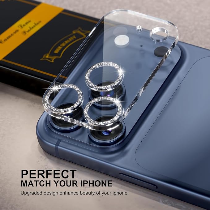 for 6 Pack iPhone 17 Pro Max Camera Lens Protectors, Glitter Silver | [Drop Protection] [Case Friendly] [Easy Installation] 9H Tempered Glass Camera Screen Protector Cover Accessories 6.9-inch - Image 5