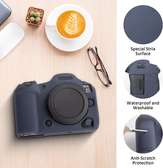 MUZIRI KINOKOO Silicone Case Compatible for Canon EOS R5 Mark II Digital Camera, Soft Rubber EOS R5 Mark II/EOS R5 II Protective case Cover with Anti-Slip Design - Blue - Image 6