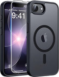 FNTCASE for iPhone 17e/ iPhone 16e Case, Fit for Magsafe, Screen Protector | Translucent Matte Magnetic Back, 14FT Military Grade Drop Protection, Shockproof Protective Phone Cover, Black by FNTCASE