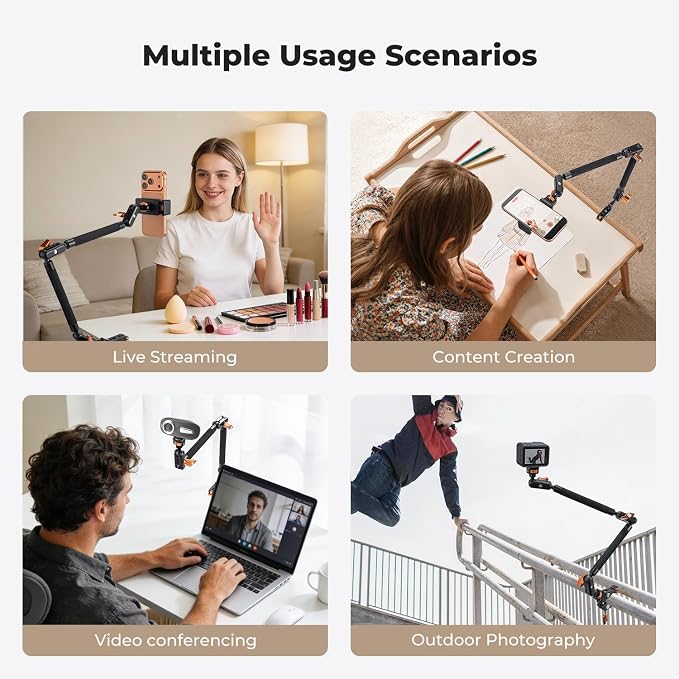 K&F CONCEPT 22" Magic Arm Clamp Kit, Overhead Desk Camera Mount, Long Articulating Friction Boom Arm for Phone, Action Camera, LED Light, Microphone | Long Articulating Friction Boom Arm for Phone, Action Camera, LED Light, Microphone, MS63 - Image 6