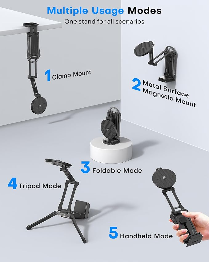 OMOTON TP02-Ultra 2 in 1 Magnetic Phone Tripod for DJI/GoPro iPhone, Black | Arca-type Adapter with 1/4" Screw for Action Camera, for iPhone 12-17 Series, Mount for Gym Kitchen Travel - Image 5