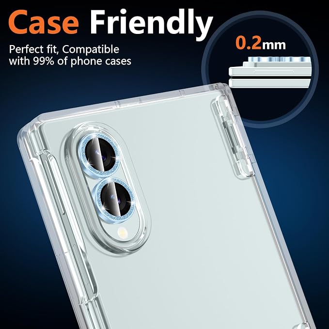 for Samsung Galaxy Z Fold 8 Camera Lens Protector, Individual Metal Ring Tempered Glass Lens Cover, [Strong Adsorption] Scratch Resistant Ultra-Thin HD Clear Lens Cover,1 Set-Blue Sparkly - Image 6