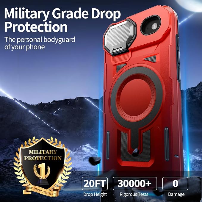 Camera Stand Case for iPhone 17 Air, [Compatible with MagSafe] [Lens Cover] 2025 Version Military Grade Protective Soft Case for iPhone 17 Air 6.5 inch Men Women, Red - Image 4